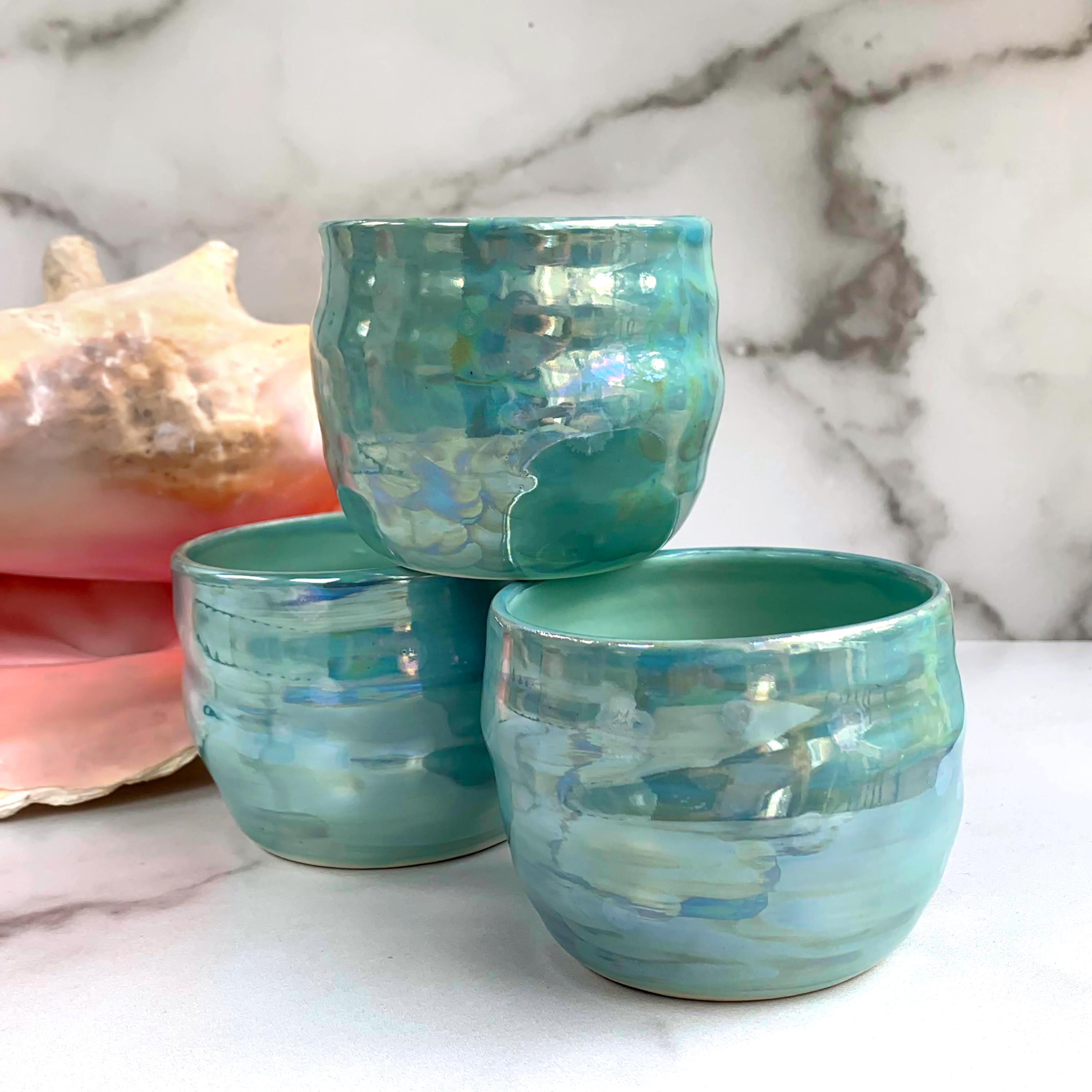 Iridescent Ocean Waves Planter - Turquoise, Aqua Ceramic Handmade Planter, Crystalline Glaze Pottery, Modern Mud by ModernMud