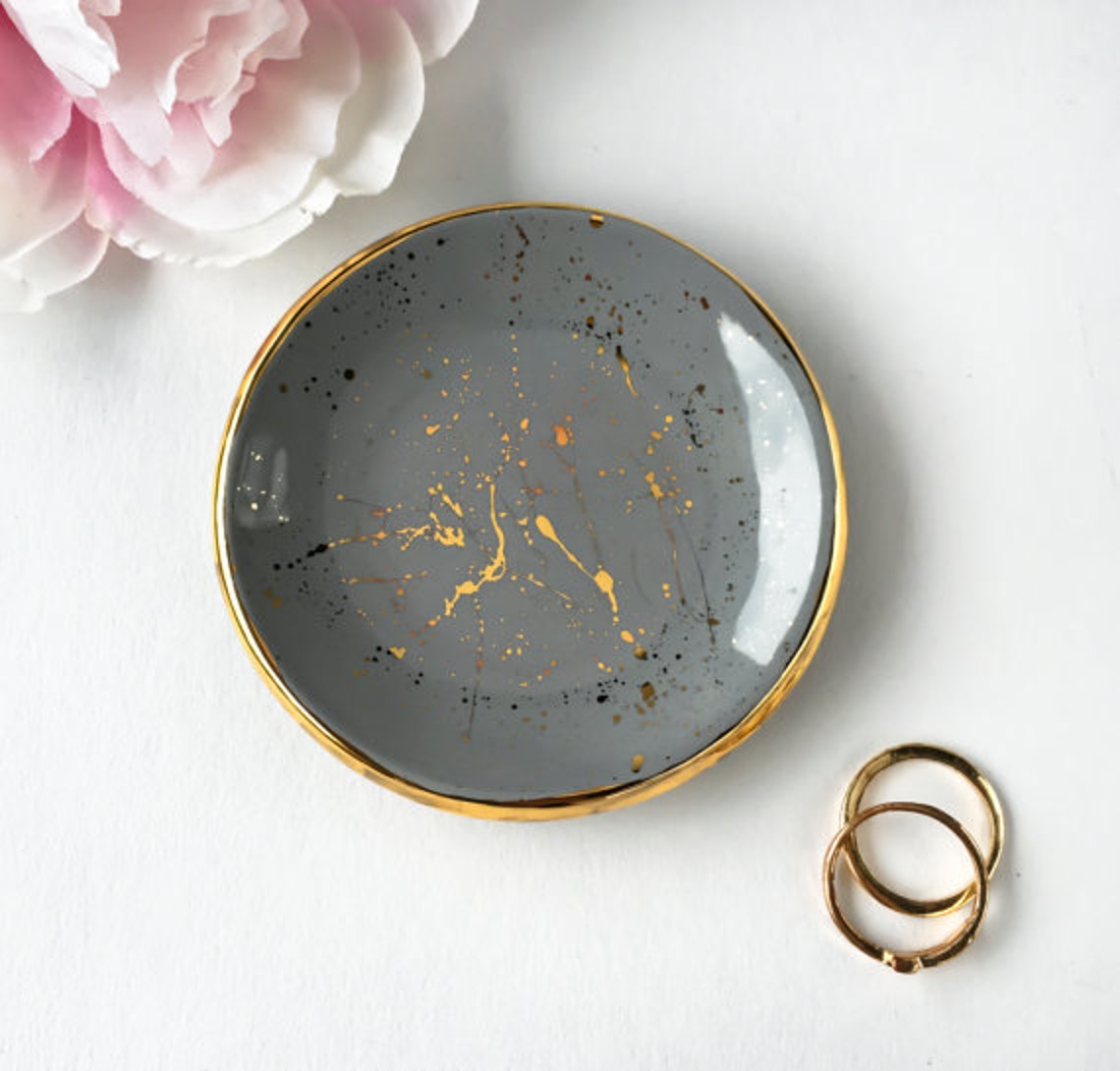 Gold Splatter Paint Ring Dish Ceramic Ring Dish Etsy