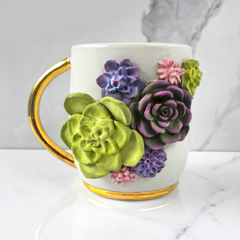Succulent Mug in Porcelain and 22k Gold by Naomi Singer Etsy