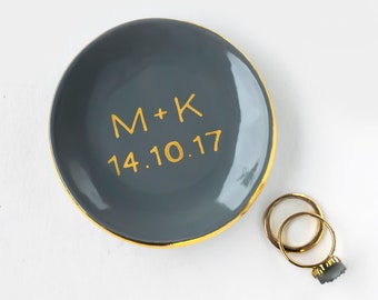 Personalized Ring Dish, His and Her Ring Holder, Jewelry Holder, Ceramic Ring Dish, Engagement Gift for Her, Wedding Gift Modern Mud