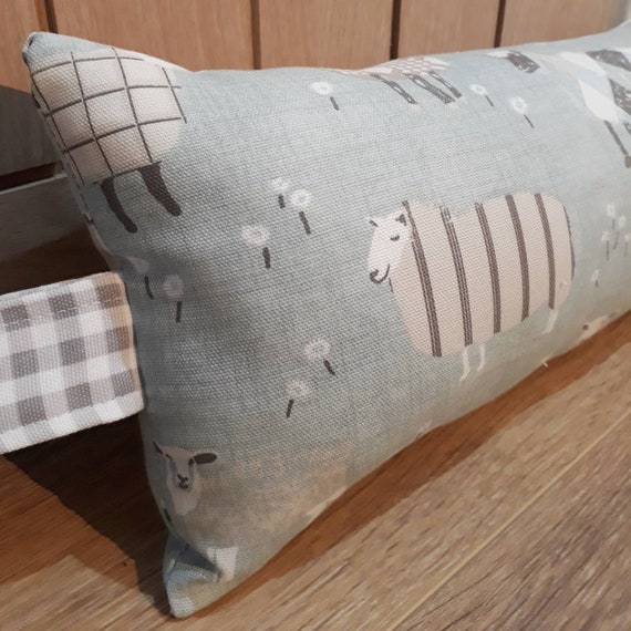 Draught Excluder In Sheep Fabric With Hanging Loop Door Snake Duck Egg Blue And Grey