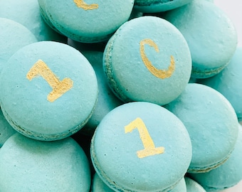 Baby boy birthday celebration macarons with number or letter monogrammed