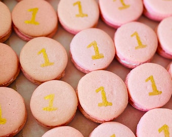 Baby Girl Birthday Celebration Pink Macarons with number or letter monogrammed