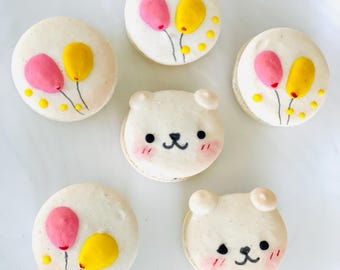 Bear and Balloon Macarons - pink and yellow balloons