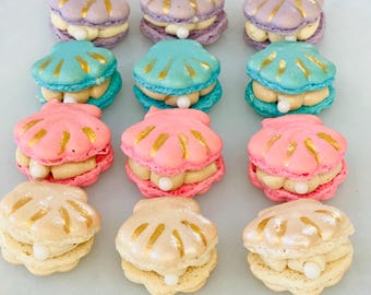 Seashell Macarons: pink, blue, purple and pearl white shimmer