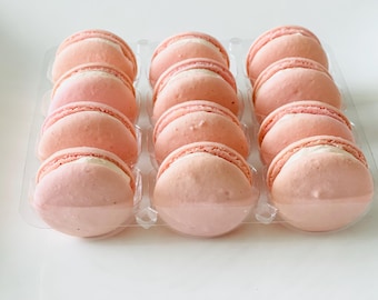 12 strawberry French macarons