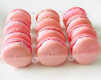 12 Raspberry French macarons
