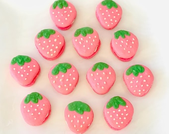 Pink Strawberry Shaped Macarons