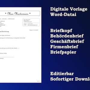 Plantilla digital de archivo Word (en alemán): membrete, carta gubernamental, carta comercial, carta de empresa, papelería, editable, descarga instantánea