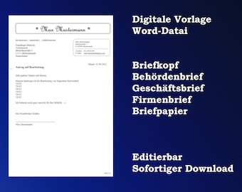 Digitale Vorlage Word-Datei - Briefkopf Behördenbrief Geschäftsbrief Firmenbrief Briefpapier - editierbar - sofortiger Download