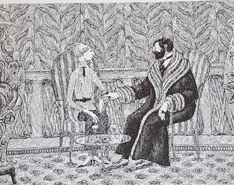 GOTHIC Home decor Vintage GOREY Ballet Print, 'Baron and Maude', Edward Gorey Goreyana. Original Book Print 1960's Mounted Ready to Frame