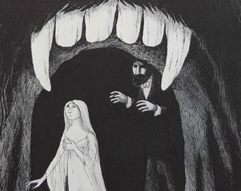 Halloween EDWARD GOREY Dracula and Lucy Original Vintage 1970’s RARE Poster Print Gothic Vampire Macabre Art Poster