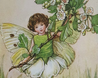 Flower Fairy Vintage Print 1930s Mounted May Fairy Cicely Mary Barker Flower Fairies Original Print 1930s Mounted Ready to Frame