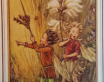 Rush Grass and Cotton Grass Flower Fairy UNMOUNTED Flower Fairies 1930's CICELY M BARKER Nostalgic Vintage Original Print