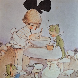 Mabel Lucie Attwell « Bunty doing her Cooking » NON MONTÉE Original vintage impression 1994 chambre d'enfant - baby shower