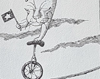 GOTHIC Home decor Vintage GOREY CAT Print 'Cat on a Tight Rope', Edward Gorey Goreyana. Original Book Print 1982 Mounted Ready to Frame