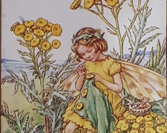 The Tansy Fairy 1930's Vintage Print  CICELY MARY BARKER Flower Fairies Nostalgic Original Print Mounted Ready to Frame.