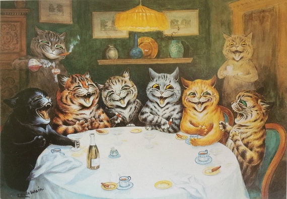 Louis Wain Cat Print Mounted Art 1983 Vintage Original Print -  Hong  Kong