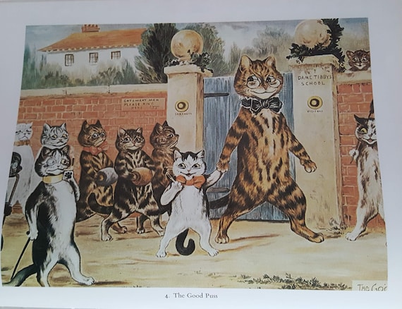 Louis Wain Cat Print Unmounted Art 1995 Vintage Original Print 'The Good  Puss' Wall Decor