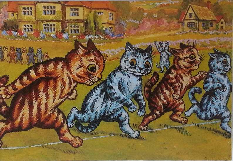 Louis Wain Cat Print Mounted Art 1983 Vintage Original