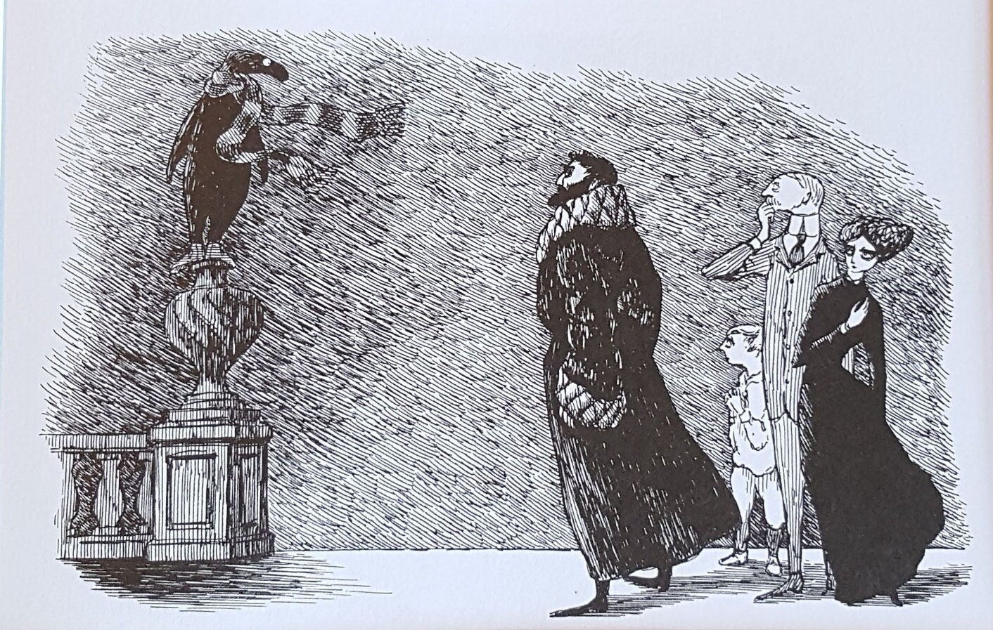 GOTHIC Home decor Vintage Edward GOREY Print 'Something standing on top of an urn' Goreyana. Original Book Print 1985 Mounted Ready to Frame
