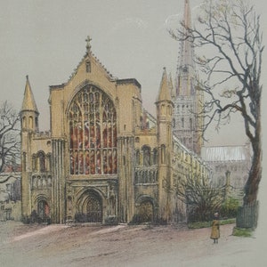 Cecil Aldin Norwich Cathedral  Original Vintage Print 1924 Celebrated Artist