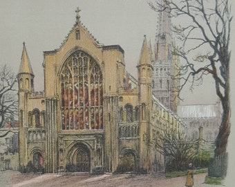 Cecil Aldin Norwich Cathedral  Original Vintage Print 1924 Celebrated Artist