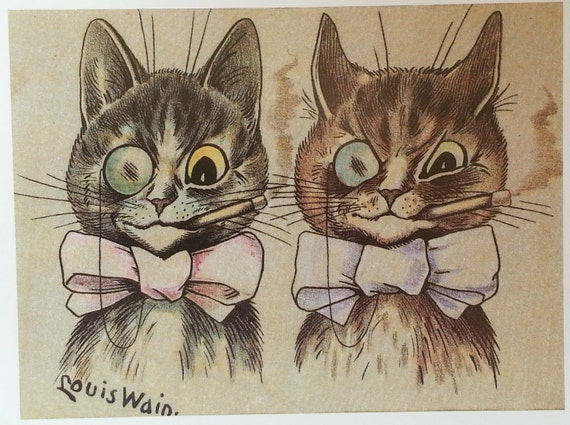 Louis Wain Cat Print Mounted Art 1983 Vintage Original Print -  Norway