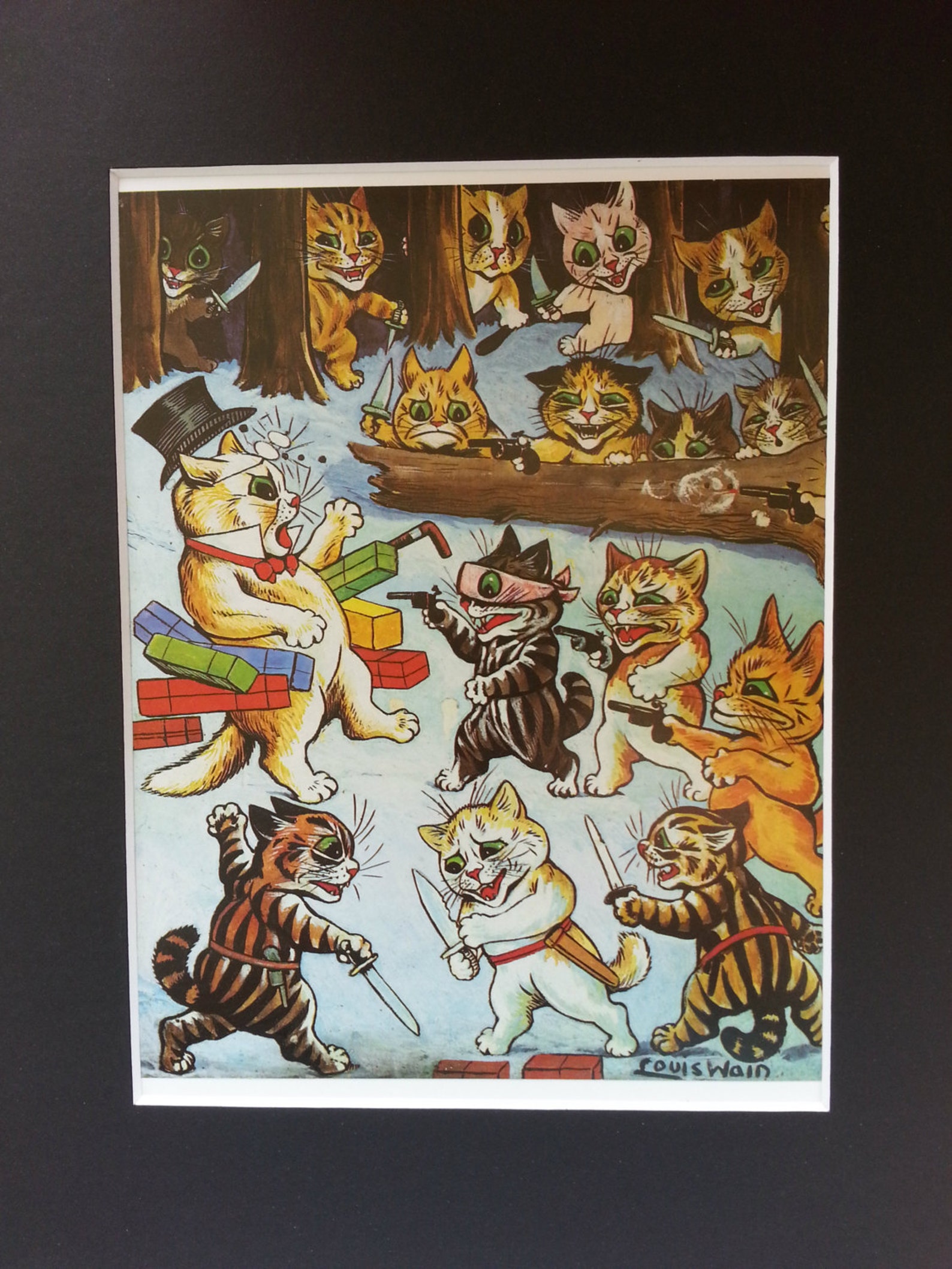 Louis Wain Cat Print Mounted Art 1983 Vintage Original Print Etsy