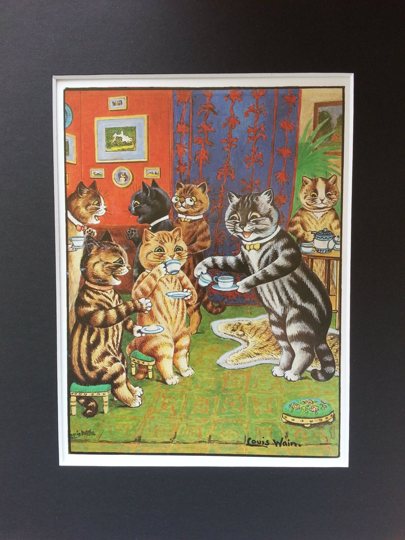 Louis Wain Cat Print Mounted Art 1983 Vintage Original