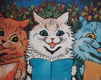 Louis Wain Cat Print Unmounted Art 1995 Vintage Original Print 'Three Singing Cats' Wall Decor