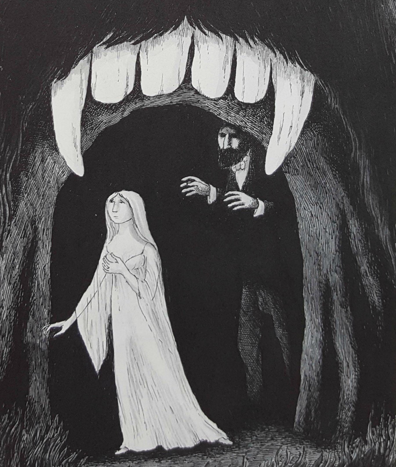 Halloween EDWARD GOREY Dracula and Lucy Original Vintage 1970's