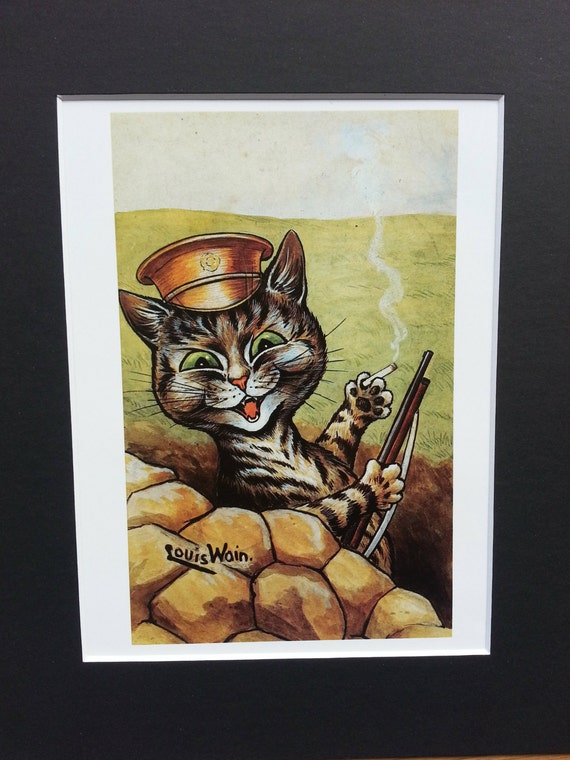 Louis Wain Cat Print Mounted Art 1983 Vintage Original Print -  Norway