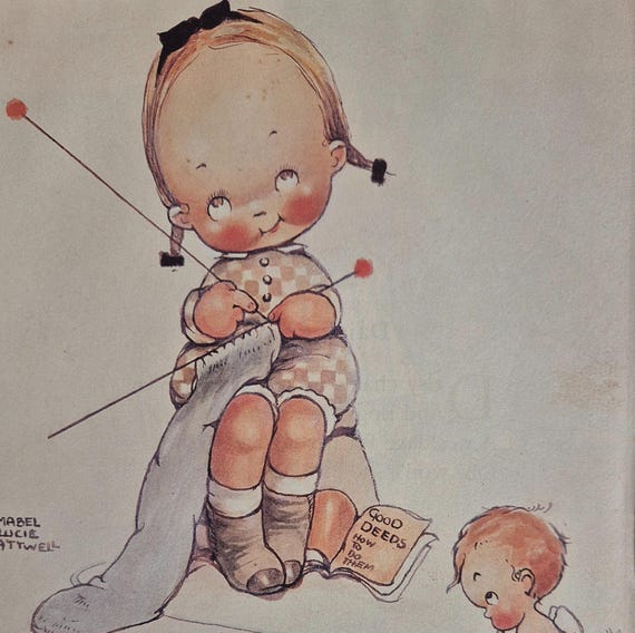 Mabel Lucie Attwell 'lindy Doing Her Knitting' UNMOUNTED Original