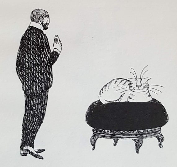 GOTHIC Home Decor, Vintage GOREY CAT Print the Old Gumbie