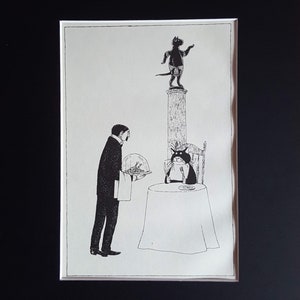 GOTHIC Home decor, Vintage GOREY CAT Print, Bustopher Jones, Edward Gorey, Goreyana. Original Book Print 1982. Mounted Ready to Frame image 2