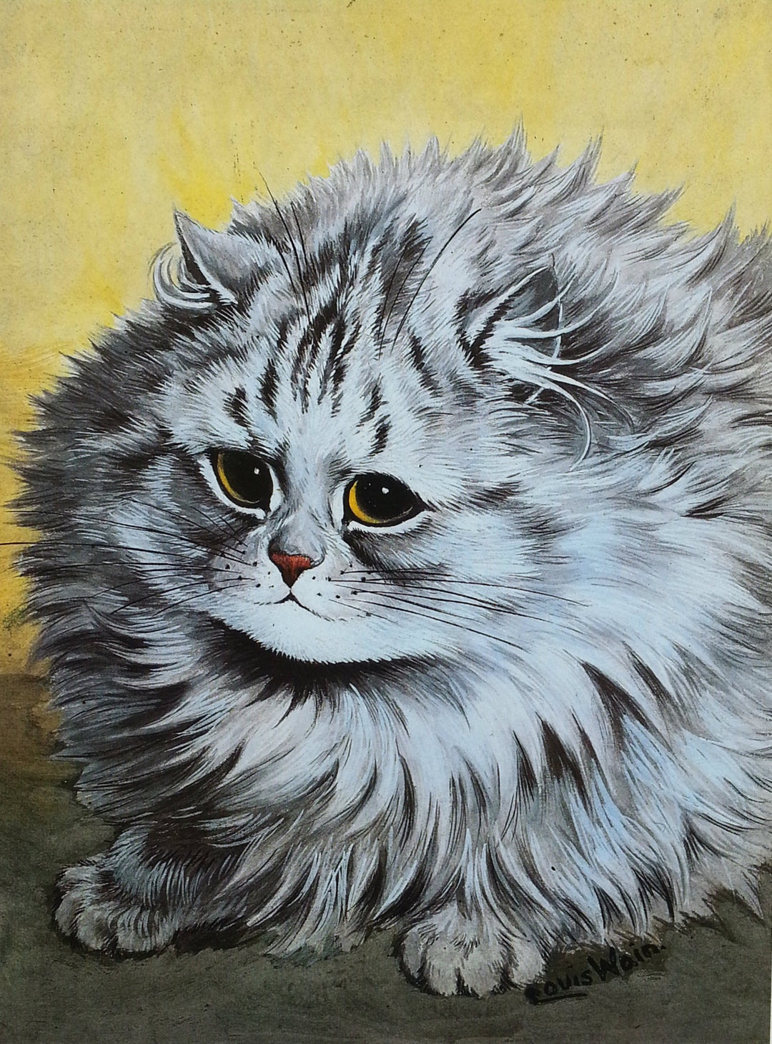 Louis Wain Cat Print Mounted Art 1983 Vintage Original Print