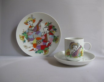 ROSENTHAL Germany studio line. "1001 Nights" mocha place setting: cup with saucer and confectionery plate. Design Bjorn Wiinblad. VINTAGE