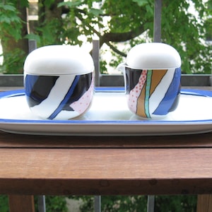 Rosenthal studio line Germany. sugar bowl and milk jug. Shape SUOMI, design Timo Sarpaneva. Decor COLLAGE, Brigitte Doege. Vintage