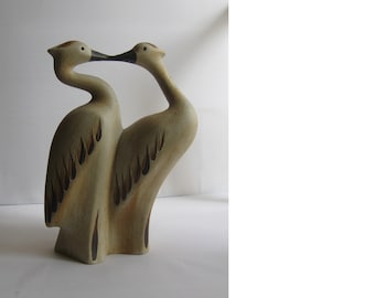 Sgrafo Modern Germany. Animal figure PAIR of CRANES. Ceramic sculpture by Peter Muller. Midcentury Modernist design classic. 1960s VINTAGE