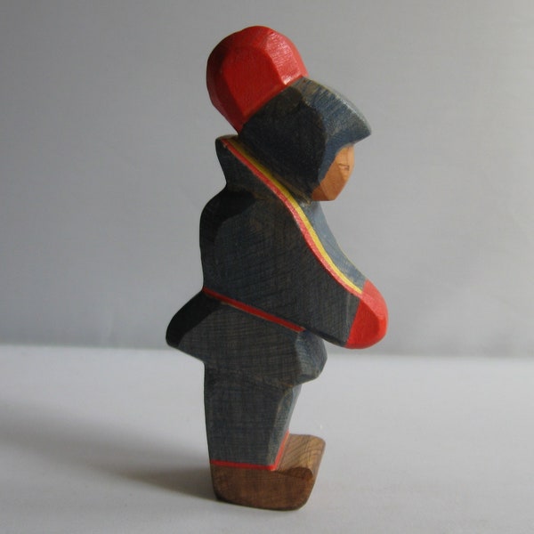 Retired Ostheimer wooden figure. Wooden toy. Laplander child. RARITY for Ostheimer Arctic / Inuit / Laplander collectors. 1980s vintage