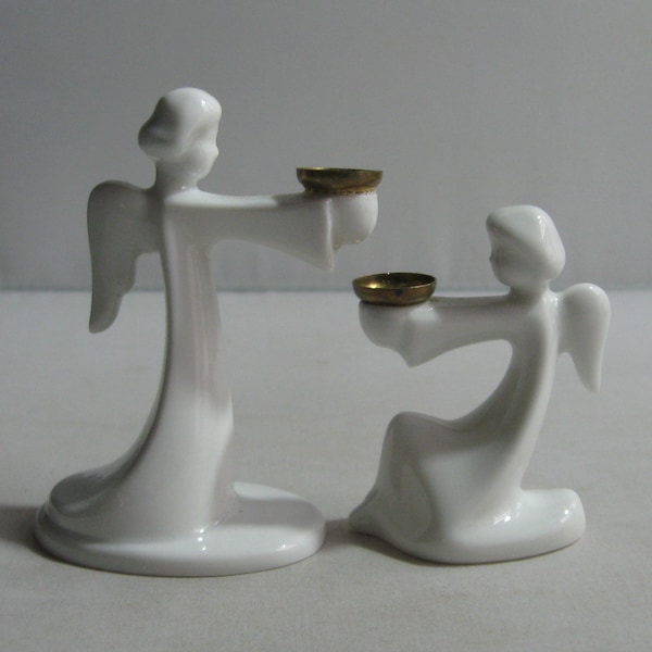 ROSENTHAL Germany. 2 enchanting porcelain angels with brass candle holders. Advent / Christmas decoration. VINTAGE