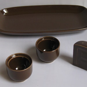 Rosenthal studio-line Germany. PLUS or Terra. Set: Small bowl, 2 egg cups and pepper shaker of ceramic. Design Wolf Karnagel. 1970s VINTAGE