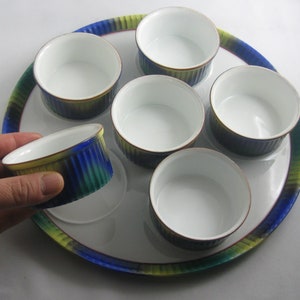 Rosenthal ART DECO porcelain. Rosenthal Kronach Bavaria PRISMA. 6 ragout / soufflé / casserole bowls with matching tray. 1920s Vintage