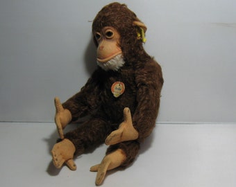 STEIFF JOCKO Monkey, 1950's German Sitting Mohair Chimpanzee STEIFF JOCKO Monkey, 1950's German Sitting Mohair Chimpanzee