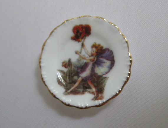 Puppenstube Miniaturen aus Original Reutter Porzellan. Made in Germany. Format 1:12. Teller mit Blumenelfe Stiefmütterchen Dekor. Vintage