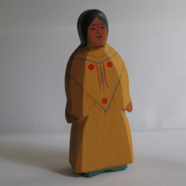 Original OSTHEIMER wooden figure (marked). wooden toy. Native American / Squaw from the front. RARITY for Indian collectors. VINTAGE