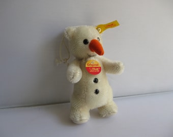 Steiff original de 1999. De la sobreproducción de una edición limitada. Muñeco de nieve 670428, 12 cm, ¡SIN decoración! Juguete vintage coleccionable