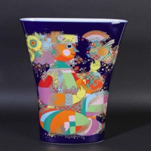 Rosenthal studio line Germany &quot;1001 Nights&quot;. LARGE, flat oval porcelain vase. Design Bjoern Wiinblad. Height about 32 cm. VINTAGE. With LACK!