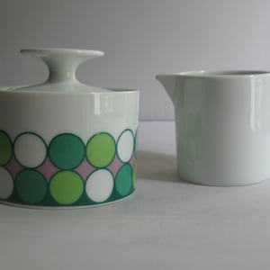 THOMAS (Rosenthal) Germany. Form 700 Medallion. Decor Onyx. Design Richard Scharrer, 1960. Porcelain sugar bowl and creamer. VINTAGE